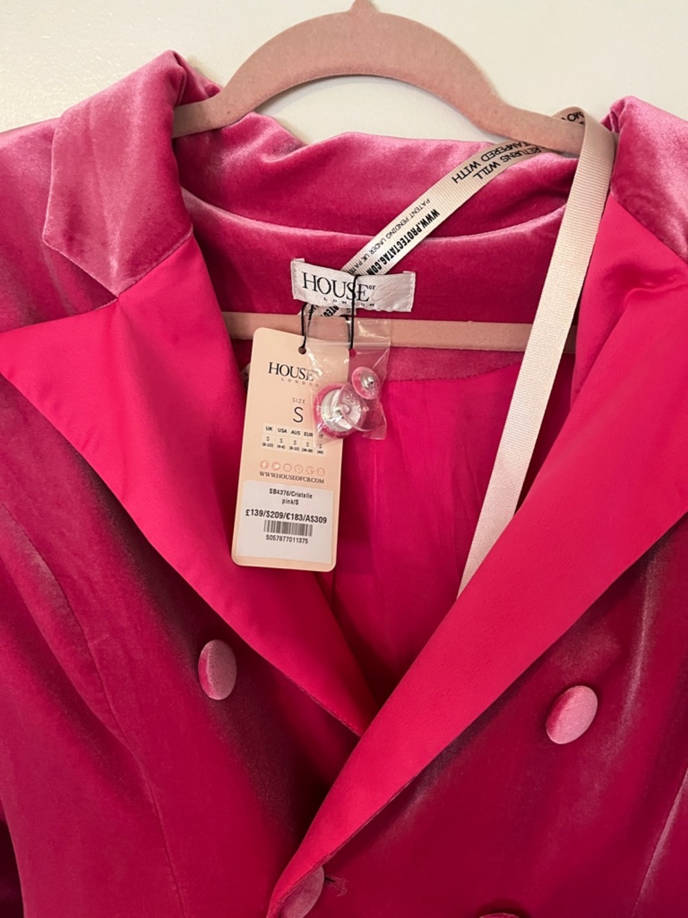 House of CB Hot Pink Cristalle Double-Breasted Blazer Dress - Picture 5 of 9